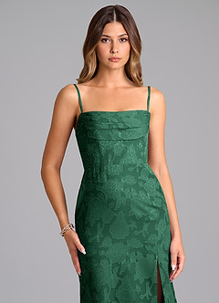 Azazie Saige Bridesmaid Dresses Dark Green A-Line Off the Shoulder Floral Burnout Convertible Dress image2