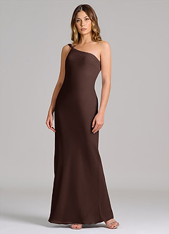 Azazie Monroe Vestidos de damas de honor Vestido de Ganache de Gasa de Corte Recto con Hombro unilateral image5