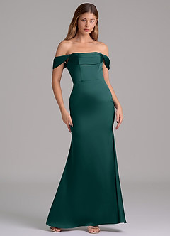 Azazie Miley Bridesmaid Dresses Pine Mermaid Off the Shoulder Stretch Satin Convertible Dress image6