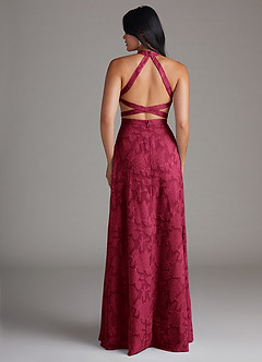 Azazie Clarice Jurken voor bruidsmeisjes Jurk van Bloemen Burn-out met A-Lijn Zijsplit Bourgondië image2