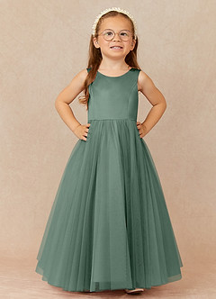 Azazie Muni Robe Demoiselle D'honneur Fillette Robe Trapèze en Tulle Arc Eucalyptus image2