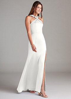 Azazie Rue Bridesmaid Dresses White Mermaid Pleated Stretch Satin Dress image4