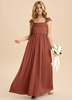 Azazie Hattie Junior Auburn A-Line Pleated Stretch Satin Dress image4