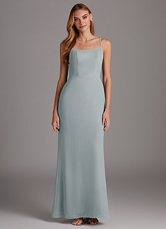 Azazie Tayla Bridesmaid Dresses Dolphin Grey Sheath Square Neckline Chiffon Dress image1