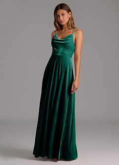 Azazie Sarella Bridesmaid Dresses Emerald A-Line Pleated Velvet Dress image1