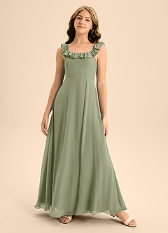 Azazie Callie Junior Pistachio A-Line Ruched Chiffon Dress image5