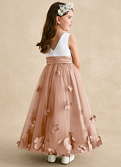 Azazie Vi vestidos de niña de las flores Vestido de Champán Rosado de Tul de Corte En A con Sin mangas image4