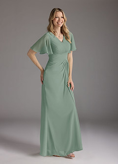 Azazie Morning Glory vestidos de madre de la novia Vestido de Salvia Plateada de Gasa de Corte en A con Cuello en V fruncido image3