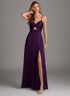 Azazie Jenna Robes de demoiselle d'honneur Robe Trapèze en Satin extensible Plissée Grain De Raisin image1