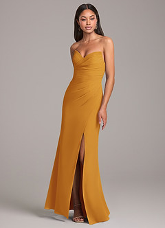 Azazie Yola Bridesmaid Dresses Butterscotch Sheath Pleated Chiffon Convertible Dress image3
