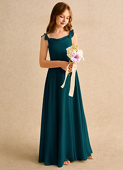 Azazie Puppy Girls Formal Abiti da Ragazza di Fiori Abito A-Line in Chiffon Plissettato Pino image1