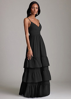 Azazie Nathalia Bridesmaid Dresses Black A-Line Ruched Chiffon Dress image6