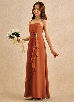 Azazie lolly Girls Formal Robe Demoiselle D'honneur Fillette Robe Trapèze en Mousseline de soie Plissée Cannelle image1