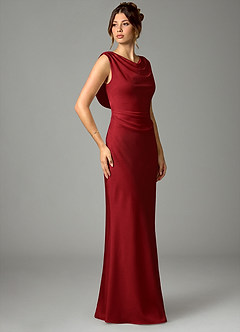 Azazie Kieryn Bridesmaid Dresses Scarlet Mermaid Pleated Stretch Satin Dress image3