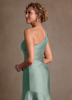 Azazie Haifa Klänningar till brudens mor Klä Sjöjungfru i Stretch Satin Ena axeln Silversalvia image7