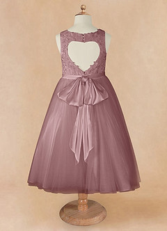 Azazie Calla Flower Girl Dresses Dusty Rose Ball-Gown Lace Tulle Dress image7