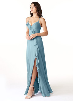 Azazie Tarni Robes de demoiselle d'honneur Robe Trapèze en Mousseline de soie Bleu Maussade image3