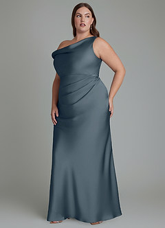 Azazie Emerson Robes de demoiselle d'honneur Robe Sirène en Satin extensible Épaules dénudées Violet Crépusculaire image11