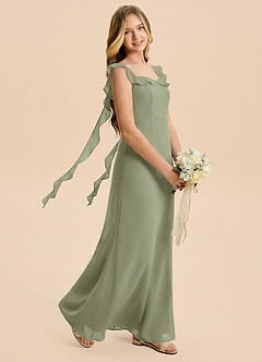 Azazie Cindy Junior Pistachio A-Line Ruched Chiffon Dress image1