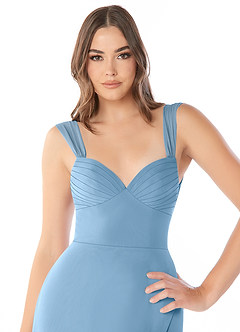 Azazie Audre Bridesmaid Dresses Steel Blue Mermaid Pleated Chiffon Dress image5