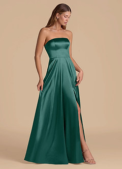 Azazie Wren Bridesmaid Dresses Pine A-Line Strapless Metallic Satin Dress image7