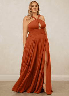 Christian Siriano Bridal for Azazie 1009 Bridesmaid Dresses Burnt Orange A-Line Pleated Chiffon Dress image12