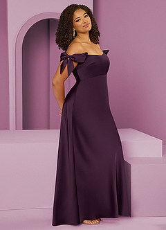 Barbie ♥ Azazie Bridesmaid Dresses Plum Sheath Off the Shoulder Stretch Satin Convertible Dress image4