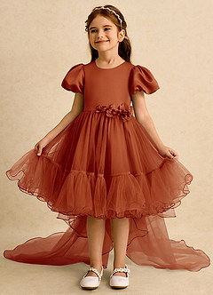 Azazie Cocoa vestidos de niña de las flores Vestido de Pimenton de Tul de Princesa con Plisado image3