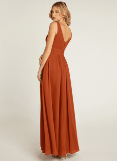 Azazie Pierrette Bridesmaid Dresses Burnt Orange A-Line Pleated Chiffon Dress image4