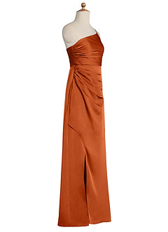 Azazie Eren Junior Vestido de Naranja Quemada de Satén Elástico de Recto con Plisado image8