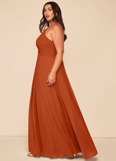 Azazie Ginger Bridesmaid Dresses Burnt Orange A-Line Halter Pleated Chiffon Dress image13