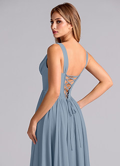 Azazie Delmie Bridesmaid Dresses Dusty Blue A-Line Corset Chiffon Dress image2