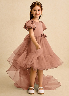 Azazie Cocoa vestidos de niña de las flores Vestido de Bronceador de Tul de Princesa con Plisado image8