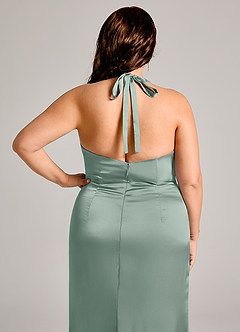 Azazie Valerie Brudtärnklänningar Klä av Sjöjungfru i Stretch Satin Plisserad Silversalvia image8