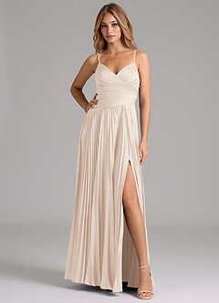 Azazie Vini Abiti da Damigella Abito A-Line in Raso Elasticizzato Plissettato Alabastro Bianco image3