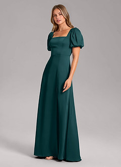 Azazie Fyona Bridesmaid Dresses Pine A-Line Pleated Stretch Satin Dress image4