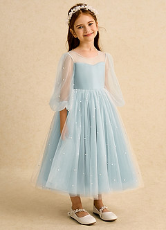 Azazie Trudy Flower Girl Dresses Mist Ball-Gown Sweetheart Neckline Tulle Dress image1