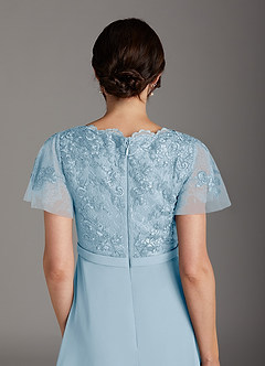 Azazie Singer Mother of the Bride Dresses Sky Blue A-Line V-Neck Lace Chiffon Dress image4
