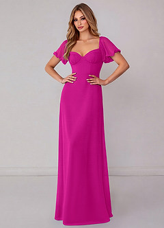 Azazie Fatima Bridesmaid Dresses Fuchsia A-Line with Pockets Chiffon Dress image2