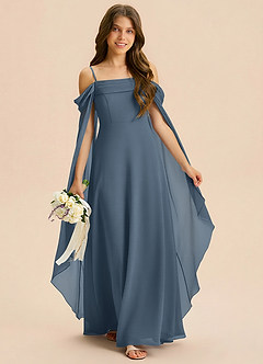 Azazie Moana Junior A라인 주름진 쉬폰 플로어 길이 주니어 신부 들러리 드레스 image3