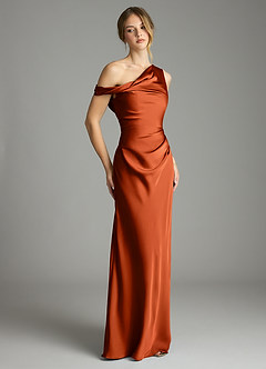 Azazie Emerson Abiti da Damigella Abito Sirena in Raso Elasticizzato a Spalla Scoperta Paprika image5
