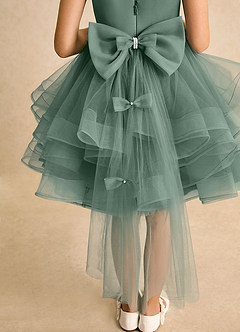 Azazie Tinie Blumenmädchenkleider Ballkleid Schleifen Tüll Kleid Eukalyptus image7