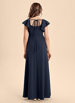 Azazie Bondi Junior Dark Navy A-Line Side Slit Stretch Crepe Dress image2
