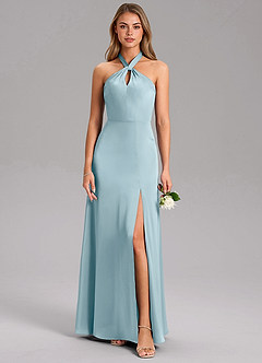 Azazie Tracie Bridesmaid Dresses Moody Blue A-Line Side Slit Stretch Satin Dress image3
