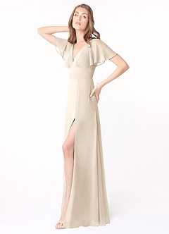 Azazie Kimber Robes de demoiselle d'honneur Robe Trapèze en Mousseline de soie Manches à volants Albâtre Blanc image4