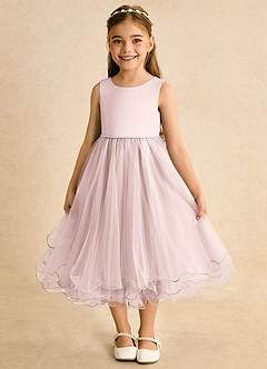 Azazie Lass Robe Demoiselle D'honneur Fillette Robe Trapèze en Tulle Nœud Rose Pâle image2