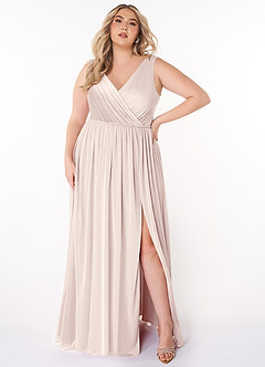Azazie Tanicia Bridesmaid Dresses Rose Petal A-Line V-Neck Pleated Mesh Dress image5