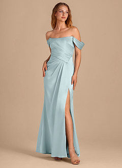 Azazie Shea Bridesmaid Dresses Mist Mermaid Off the Shoulder Metallic Satin Convertible Dress image1