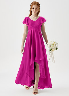 Azazie Caria Junior Robe Trapèze en Mousseline de soie Plissée Fuchsia image3