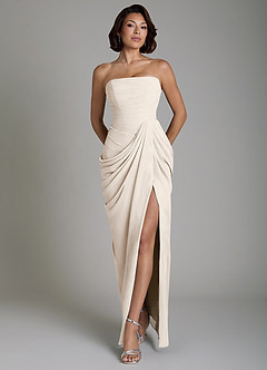 Azazie Nyra Robes de demoiselle d'honneur Robe Fourreau en Mousseline de soie Corset Albâtre Blanc image1